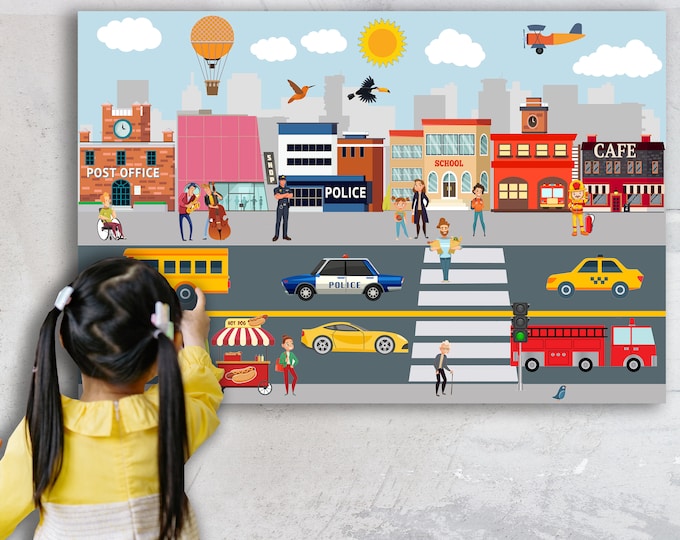 Baby Gift, City Felt Busy Board for Toddlers, Montessori Travel Toy, Preschool Learning Activity