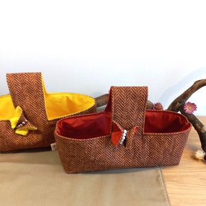 Large utensil as a carrying basket with a herringbone pattern in brown, decoration for spring or as a gift for Mother's Day or as a guest gift