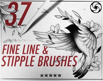 Procreate Tattoo Brushes: Fine Line & Stipple Shading (Brushset)
