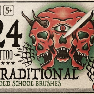 24 old school en traditionele tatoeageborstels voor voortplanting, stippelborstels, penselen voor tatoeëerders, schaduwborstels, voering, stippen