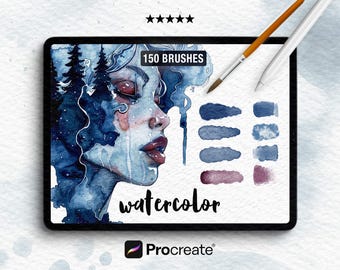 Pincéis de aquarela realistas para Procreate - Texturas de papel, pincéis de mistura, conjunto de pincéis de pintura digital para iPad