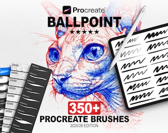 350+ Ballpoint Pen Brushes for Procreate | Line Art & Shading Brushes, Sketch Ink Brush Set