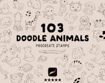 103 Animal Doodle Procreate Stamps, Procreate Doodle Stamp Brushes, Animal Stamps For Procreate, Procreate Stamp Bundle, Procreate Brush Set