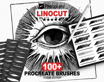 100+ Linocut & Woodcut Brushes for Procreate | Carved Printmaking Style