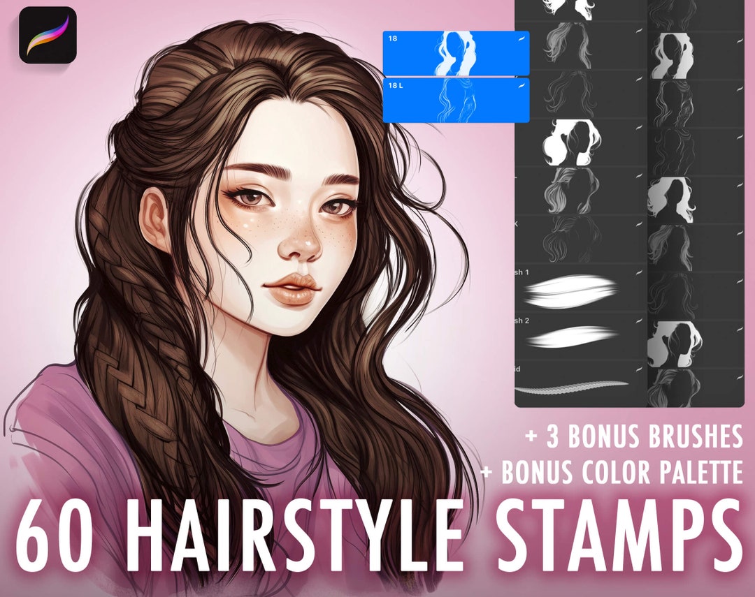 Procreate Hair Brushes and Stamps for Procreate With Bonus Hair Color