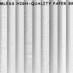 May include: Thirteen seamless high-quality paper brushes. The brushes are white and have a variety of textures, including smooth, rough, and textured.