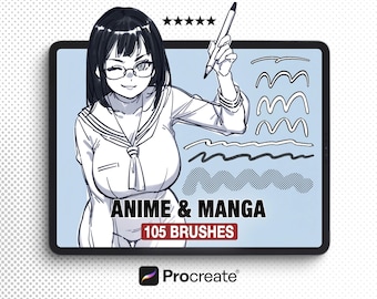 Outline Anime Manga Brushes for Procreate | Lineart, Halftones Procreate Texture Brush Set for iPad | Commercial Use