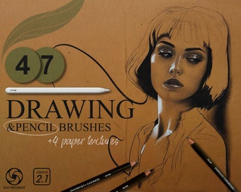 Procreate Brush Set: 47 Drawing & Pencil Brushes, Paper Textures