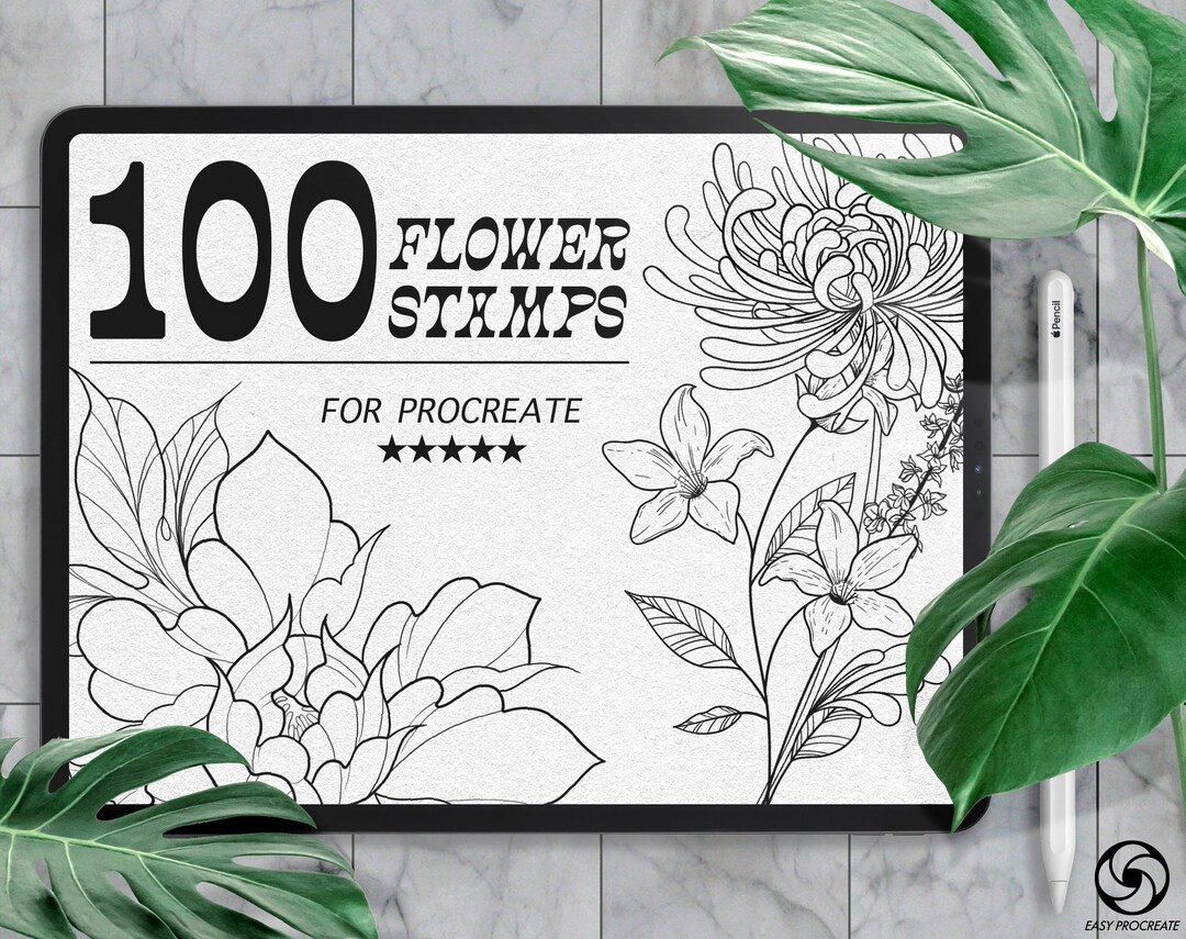 Flower Procreate Stamps: Botanical Brush Set (commercial Use) - Etsy