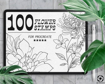 Flower Procreate Stamps, Flower Stamp Brushes for Procreate, Botanical Brushes Flowers, Botanical Stamps, Commercial Use Included