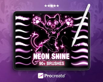 Neon Shine Procreate Brushes - 90+ Glowing Effects, Light Strokes, Aura Sparkle Toolkit for Anime, Fantasy & Digital Art for iPad