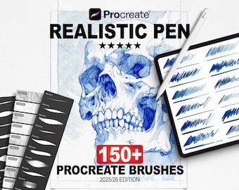 150+ Realistic Ballpoint Pen Brushes | Procreate Sketch & Line Art Set