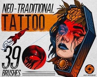 Procreate Neo-Traditional Tattoo Brushes, Tattoo Shaders, Tattoo Art Brush Kit, Tattoo Needle Brushes, Old School Tattoo Procreate, Stipple