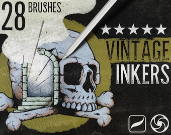 Vintage Inker Brushes for Procreate: Grunge, Halftone, Comic (Brushset)