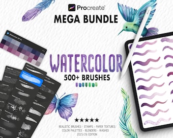 500+ Watercolor Procreate Brushes | Dreamy Wet Washes, Stains, Paper Grain & Blend Tools