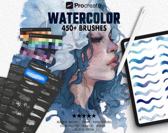 450+ Watercolor Brushes Procreate Mega Pack | Natural Washes, Paper Textures & Real Painting Feel