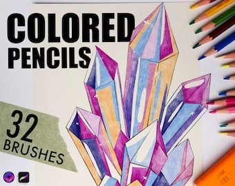 Procreate-penselen voor kleurpotlood: 32 kwasten + kleurenpalet (digitale download)