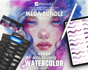 600+ Watercolor Procreate Brushes Mega Bundle | Realistic Painting Textures, Paper Grain & Wash Effects for iPad