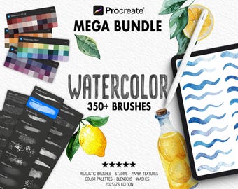 350+ Watercolor Brushes for Procreate | Wet Washes, Soft Blenders & Paper Texture Tools