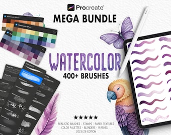 400+ Watercolor Procreate Brushes Mega Bundle | Washes, Textures, Paper & Blenders