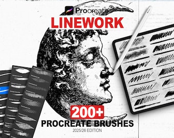 200+ Vintage Engraving Linework Procreate Brushes MEGA BUNDLE | Etching, Retro Printmaking, Antique Line Art