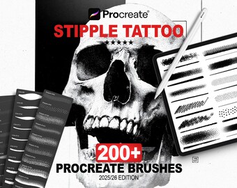 200+ Stipple & Tattoo Dotwork Brushes for Procreate | Linework, Needle, Ink