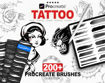 200+ Procreate Tattoo Brushes | Real Stipple, Traditional, Shading & Fineline Studio Pack 2026