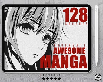 128 Awesome Manga Procreate Brushes, Anime Brushes For Procreate, Outline Procreate Brushes, Procreate Anime Brushes, Halftone Comic Brushes