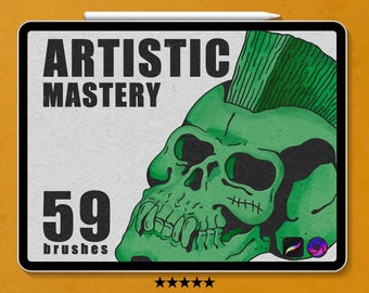 Artistic Mastery Bundle For Procreate, 59 Ultimate Illustration Procreate Brushes, Halftone Brushes, Realistic Liners, Seamless Brushes