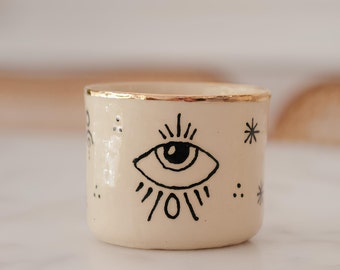 Hand-Painted Evil Eye Ceramic Mugs - Gold Glazed, Ceramic Coffee Mugs, Evil Eye Design, Good Luck Gifts, Unique Birthday Gift,