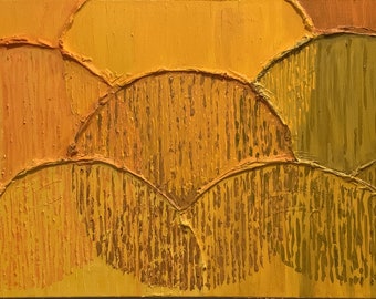 Large modern artwork, circle pattern. Contemporary expressionism, textured acrylic painting on canvas 40&quot;x16&quot;