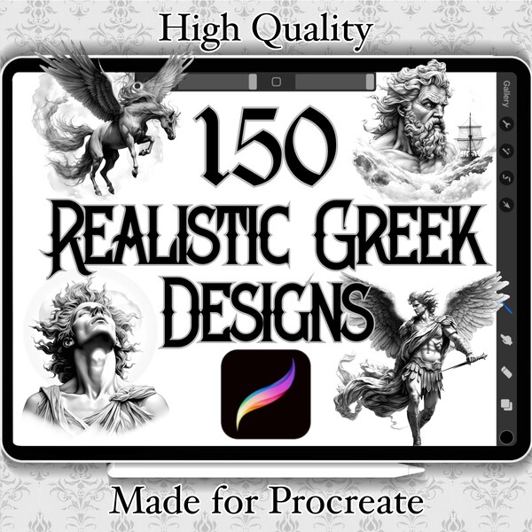 Ancient Greek Stamps | INSTANT DOWNLOAD | Bundle of 150+ Procreate Stamps | Greek Mythology Stamps | Photoshop Tattoo Brush | Tattoo Design