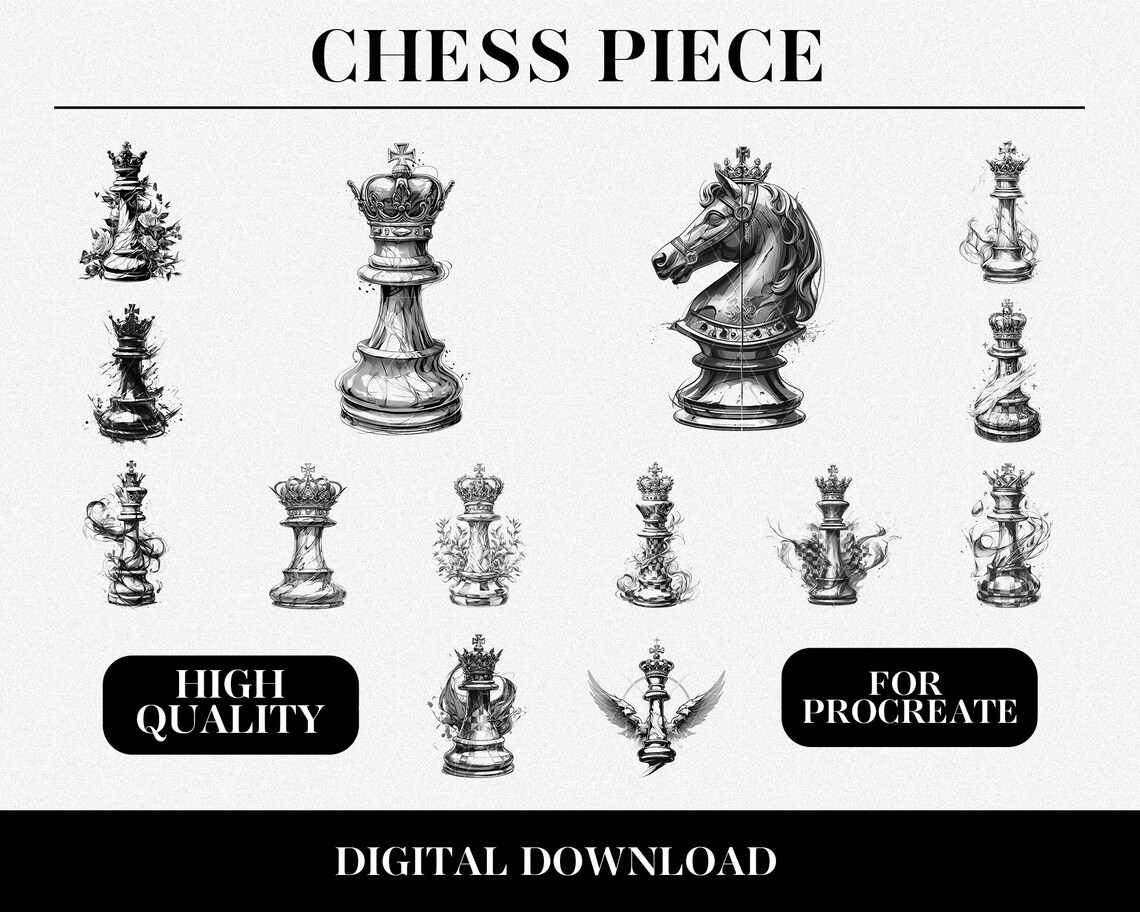 50 Chess Piece Designs | INSTANT DOWNLOAD | Men Stamps | Procreate ...