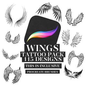 Procreate Wings Stamp Bundle | INSTANT DOWNLOAD | Bundle of 115 Photoshop Brushes | Wing Tattoo Stamp | Goth Graphics | Jpg Png Pdf Designs