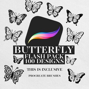 Butterfly Tattoo Flash | INSTANT DOWNLOAD | Bundle of 100 Designs | Procreate brushes | Animal Graphic - Small Woman Designs