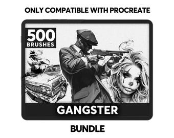 500 Gangster Design Bundle | Skulls, Woman, Men, Weapons, Cars | Only Compatible with Procreate | Tattoo Brush | Commercial Use Allowed
