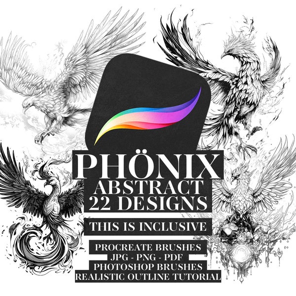 22 dessins abstraits Phoenix Stamp Set pour Procreate - Tattoo Brushes Pochoir Stamps Digital pour iPad / pinceau, timbre, conception de tatouage, pinceau