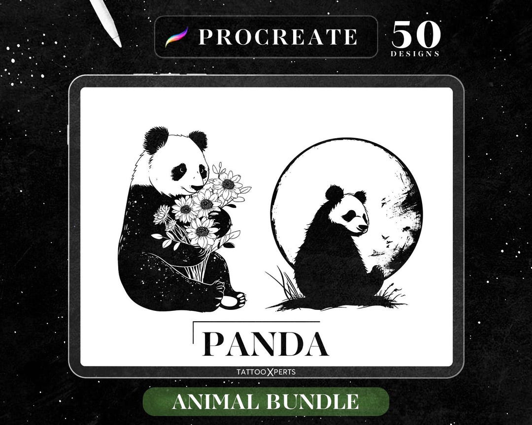 50 Panda Procreate Stamps | Tattoo & Silhouette Designs (instant ...