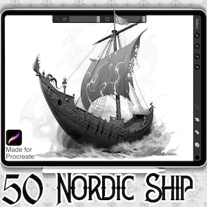 50 Nordic/Viking Ship Designs | INSTANT DOWNLOAD | Nordic Mythology Stamps | Tattoo Brush | Procreate Brushes | Commercial Use Allowed |