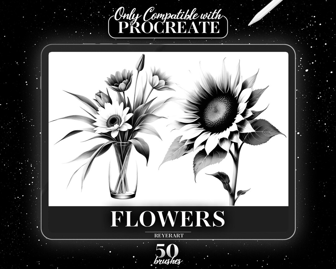 Procreate Flower Brush Set | 50 Design Art, Tattoo Reference (digital ...