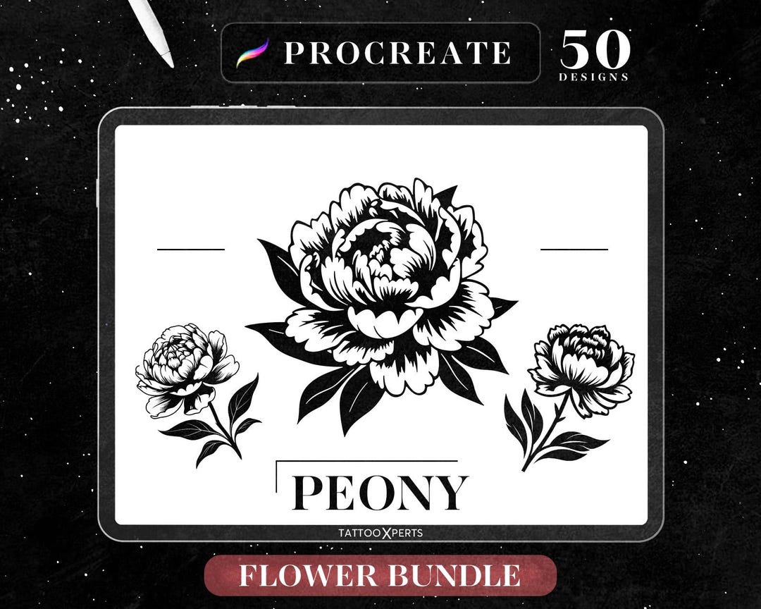 50 Peony Procreate Stamps | Flower Tattoo Designs (instant Download) - Etsy