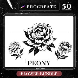 50 Pfingstrose Designs | SOFORTIGER DOWNLOAD | Blume Blumenstempel | Procreate Pinsel | Tattoo Design | Blitz | Kommerzielle Nutzung erlaubt