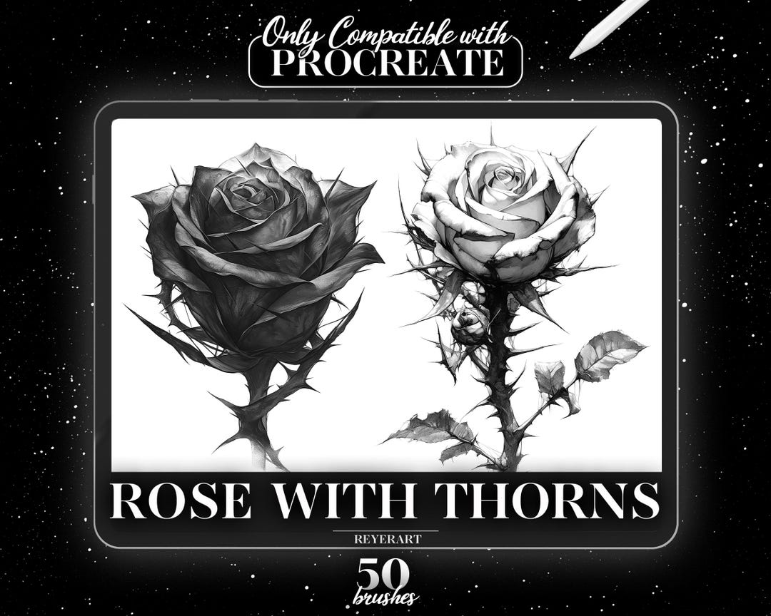 Rose Tattoo Procreate Brush Set | Thorny Floral Art (digital) - Etsy