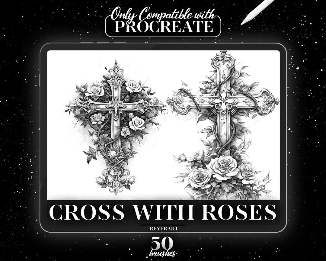 Cross With Roses Procreate Brush Set | Tattoo Art Brushes - Etsy