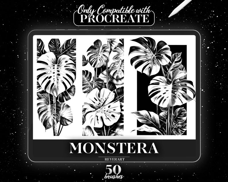50 Monstera Leaf Design Bundle Procreate Compatible Highquality Brush