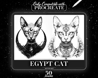 Egypt Cat Procreate Brush Set | 50 Mythology Tattoo Art Brushes