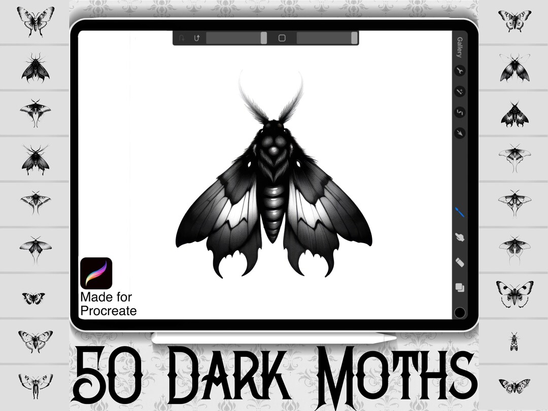 Robomoth Designs 50 Moth Designs Vol. 2 | INSTANT DOWNLOAD | Animal Stamps | Procreate ...