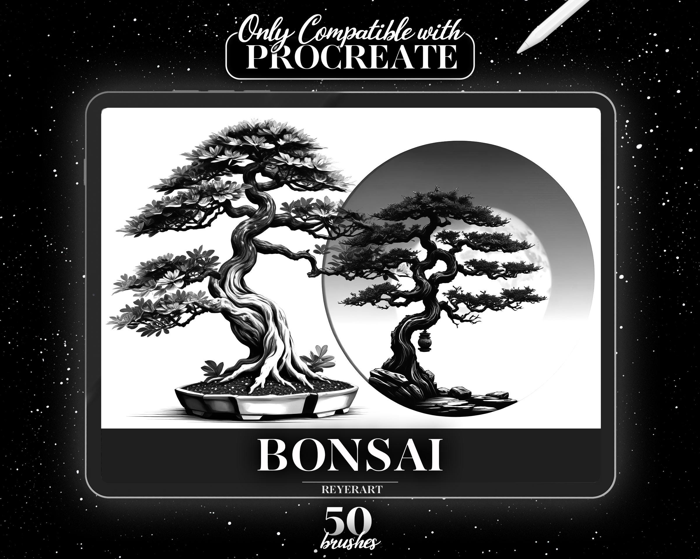 Bonsai Brush Bundle | 50 Designs - Only Compatible with Procreate | High-Quality Bonsai Art | Commercial Use Allowed