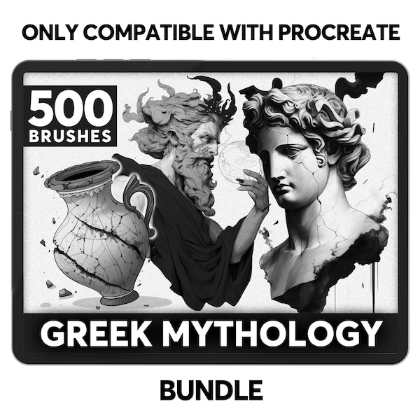 Lot de 500 créations mythologiques grecques | Timbres de la mythologie grecque | Compatible uniquement avec Procreate | Pinceau de tatouage | Utilisation commerciale autorisée