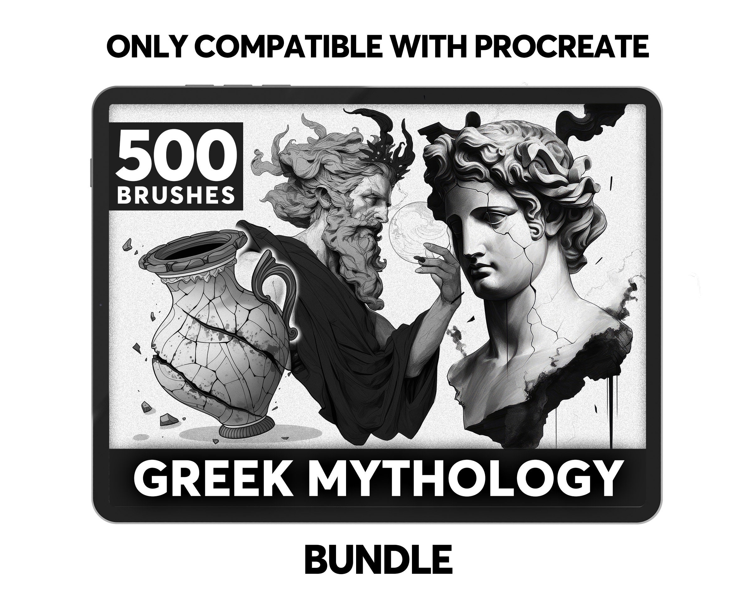 500 Greek Mythology Design Bundle | Greek Mythology Stamps | Only Compatible with Procreate | Tattoo Brush | Commercial Use Allowed